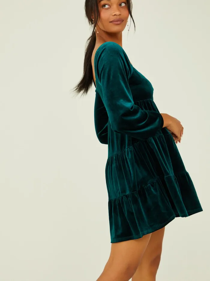 Women Altar039d State Casual Melody Velvet Dress Emerald