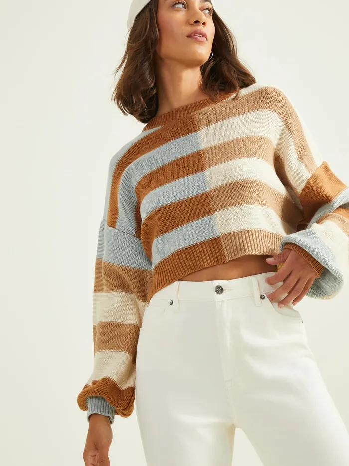 Women Altar039d State Cropped Sweaters Sarah Split Striped Sweater Brownblue