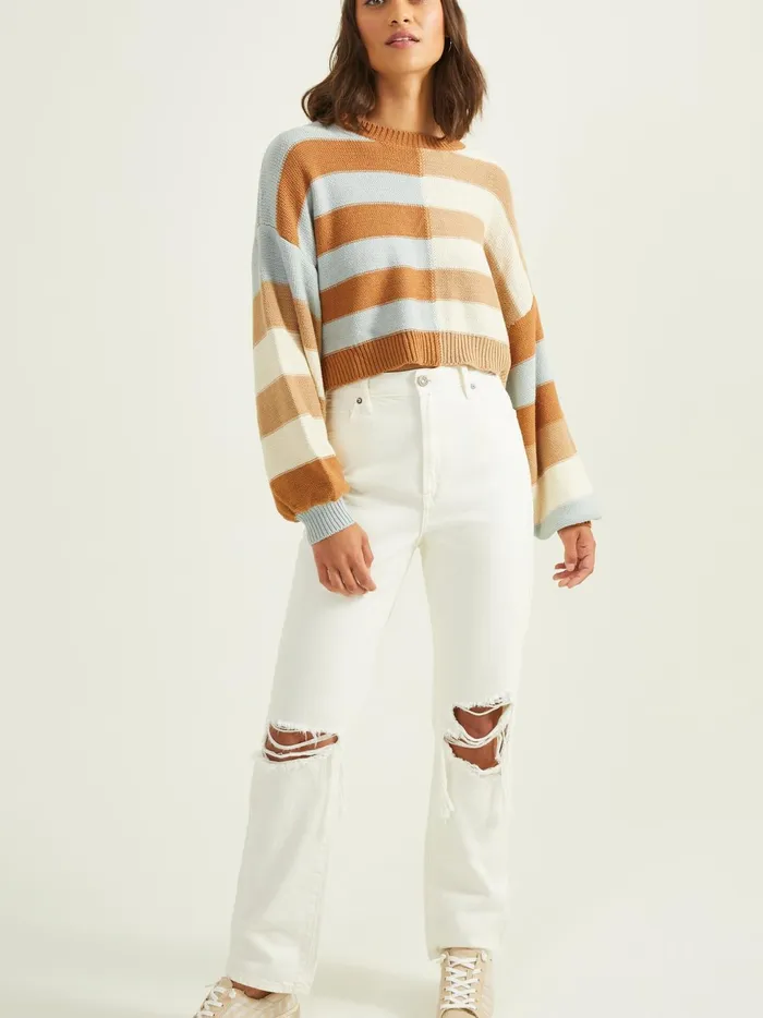 Women Altar039d State Cropped Sweaters Sarah Split Striped Sweater Brownblue