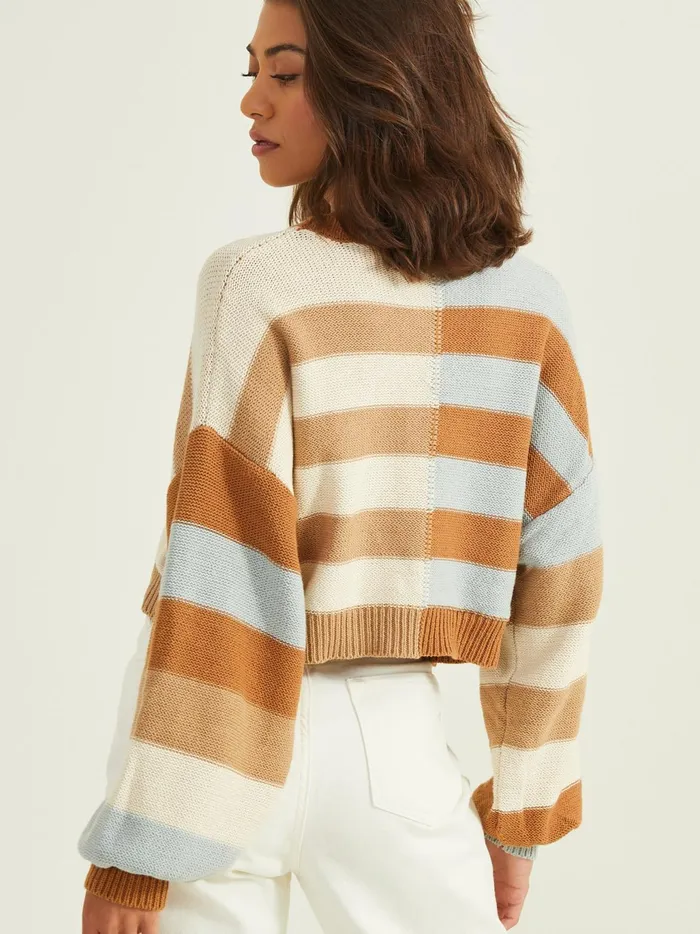 Women Altar039d State Cropped Sweaters Sarah Split Striped Sweater Brownblue