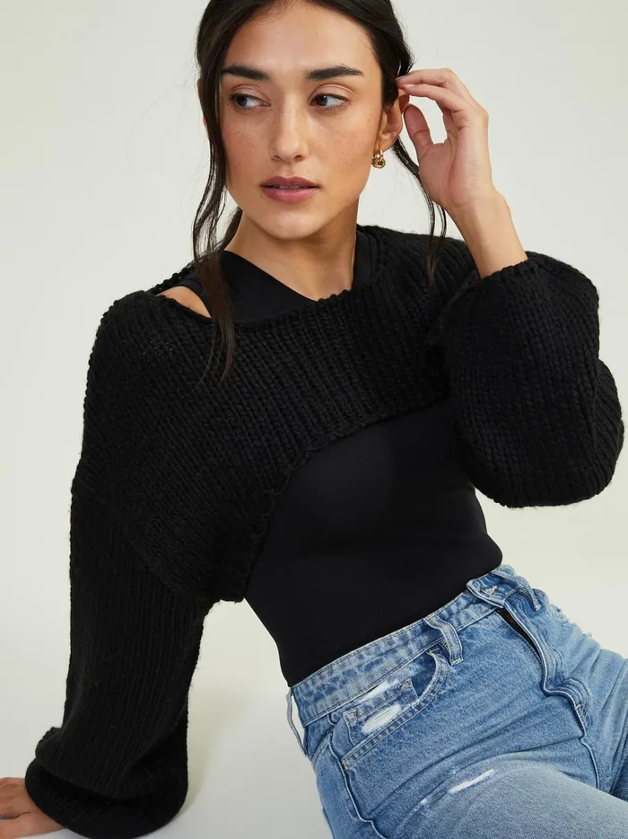 Women Altar039d State Crops Kenna Sweater Shrug Black
