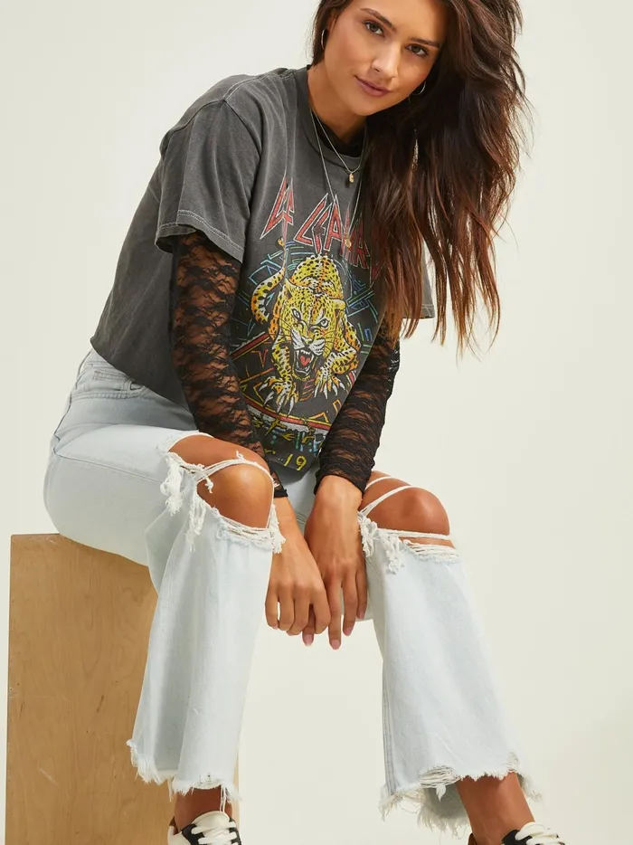Women Altar039d State Graphics Def Leppard Crop Tee Washedblack