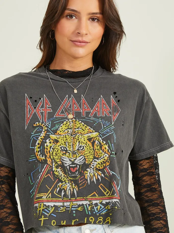 Women Altar039d State Graphics Def Leppard Crop Tee Washedblack