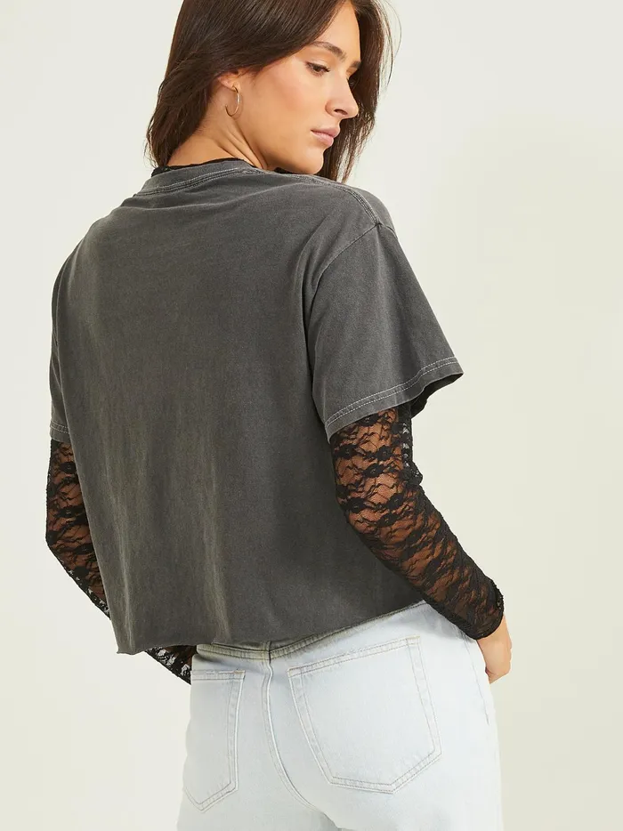 Women Altar039d State Graphics Def Leppard Crop Tee Washedblack
