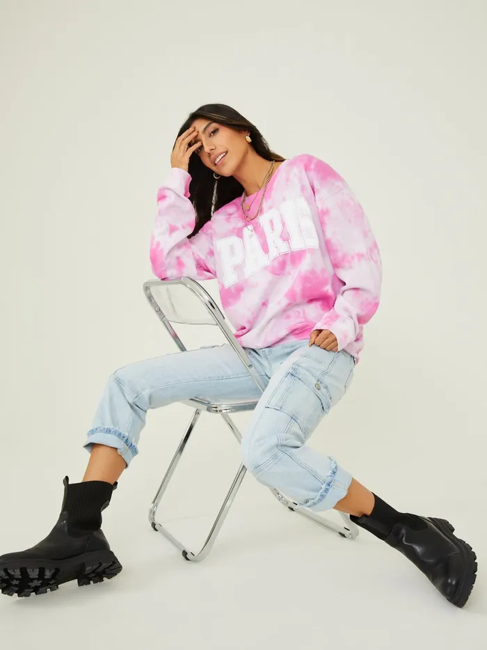 Women Altar039d State Graphics Paris Oversized Sweatshirt Fuschia