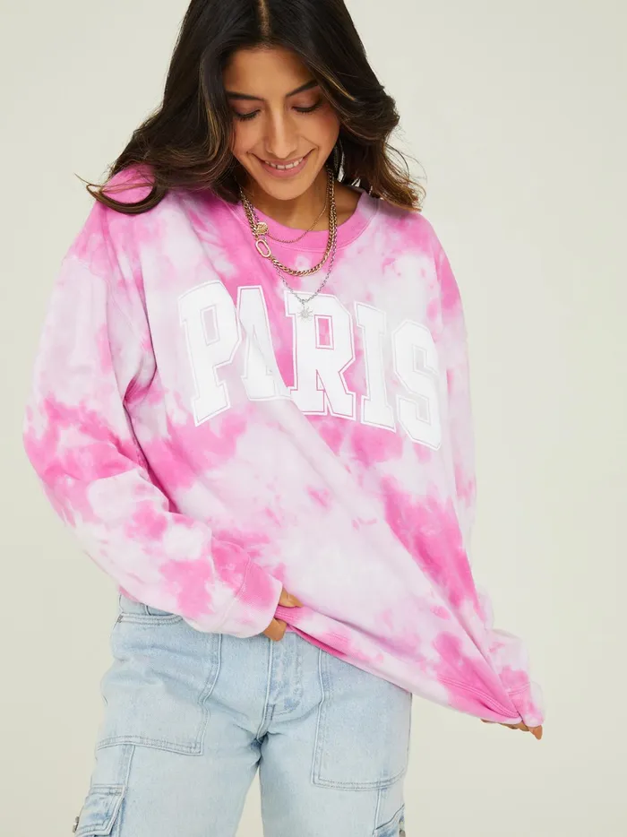 Women Altar039d State Graphics Paris Oversized Sweatshirt Fuschia