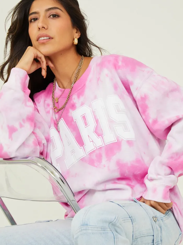 Women Altar039d State Graphics Paris Oversized Sweatshirt Fuschia