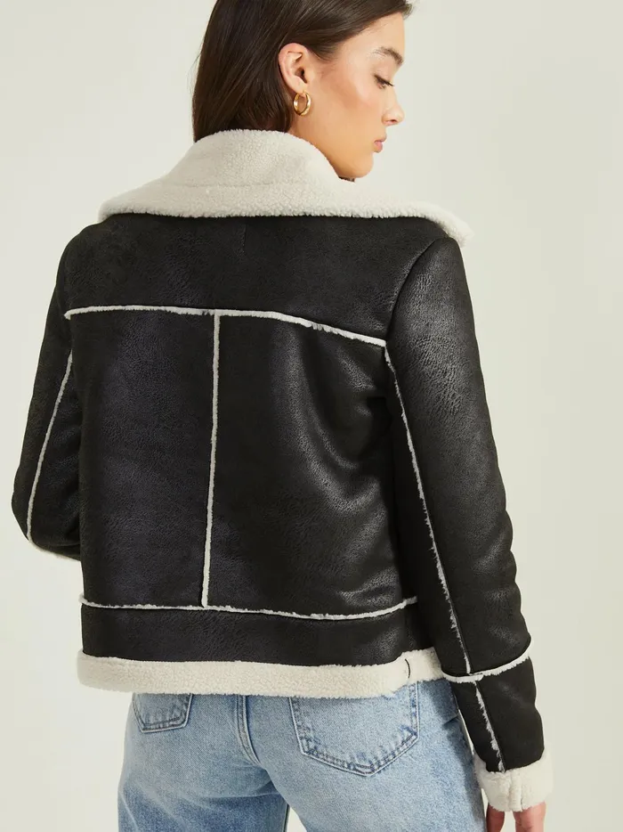 Women Altar039d State Jackets Lyric Sherpa Trim Moto Jacket Blackwhite