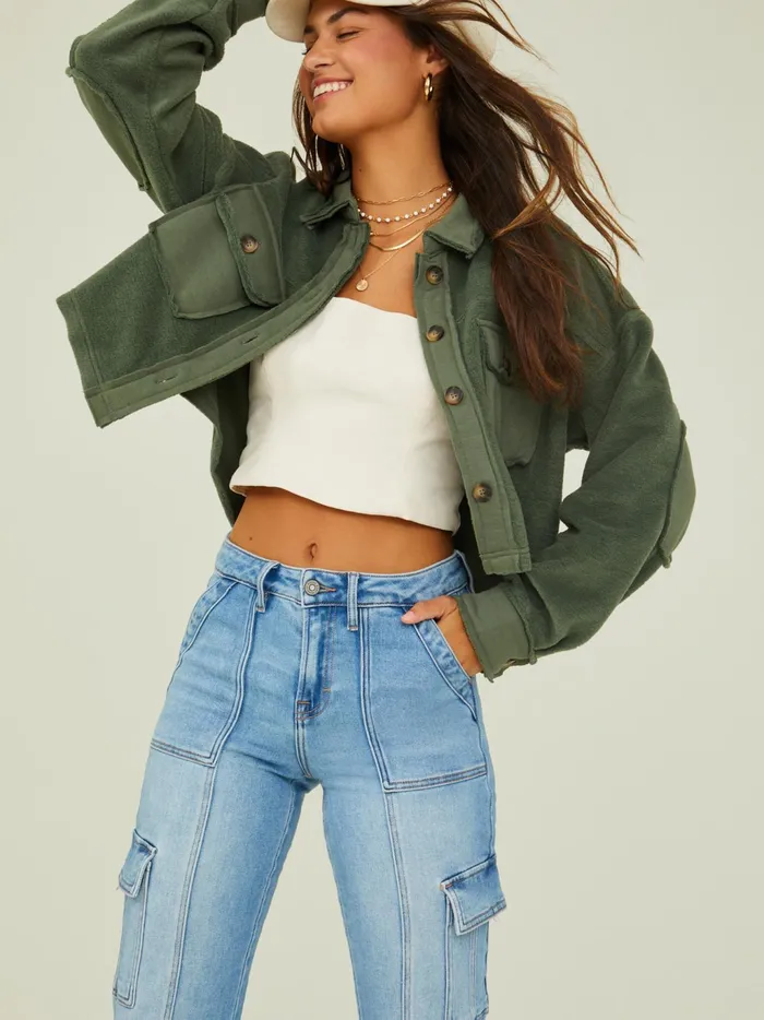 Women Altar039d State Jackets Perla Cropped Shacket Olive