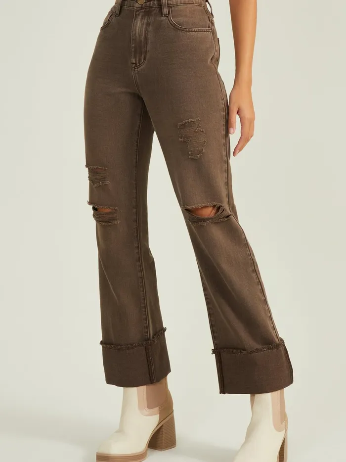 Women Altar039d State Jeans Paislee Long Straight Jeans Brown