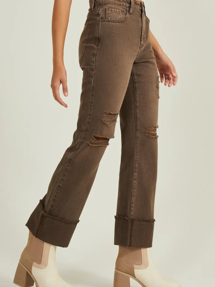 Women Altar039d State Jeans Paislee Long Straight Jeans Brown