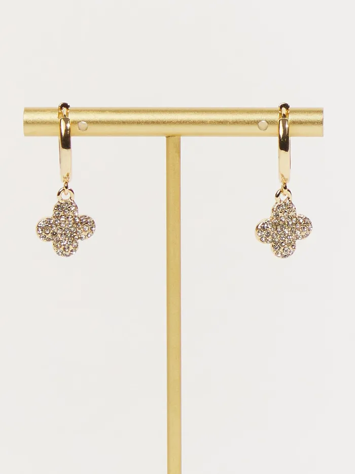 Women Altar039d State Jewelry Crystal Quatrefoil Hoop Earrings Gold
