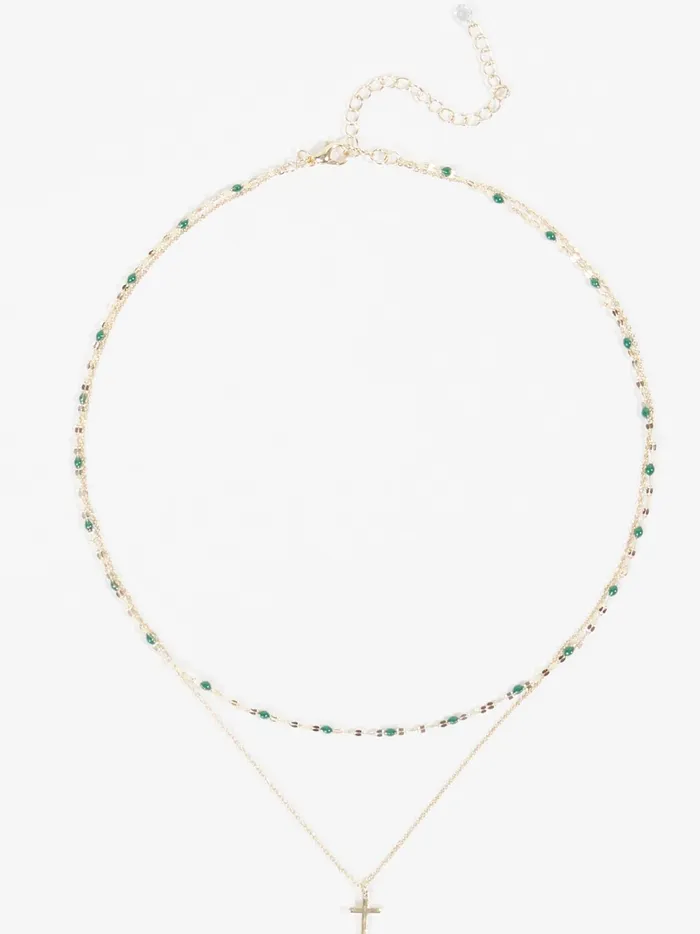 Women Altar039d State Jewelry Emerald Cross Layered Necklace Gold