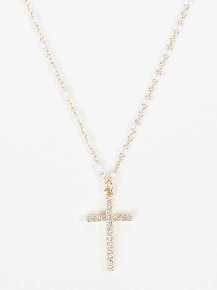 Women Altar039d State Jewelry Painted Chain Cross Necklace Whitegold