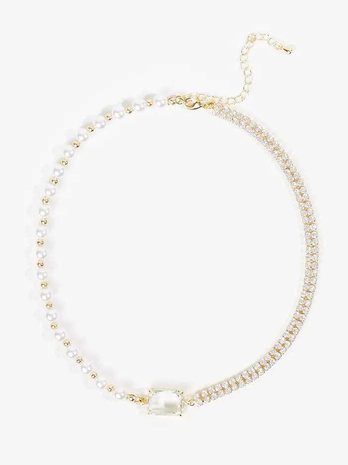 Women Altar039d State Jewelry Pearl Crystal Dual Choker Necklace Gold
