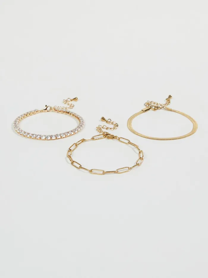 Women Altar039d State Jewelry Stainless Steel Diamond Herringbone Bracelet Set Gold