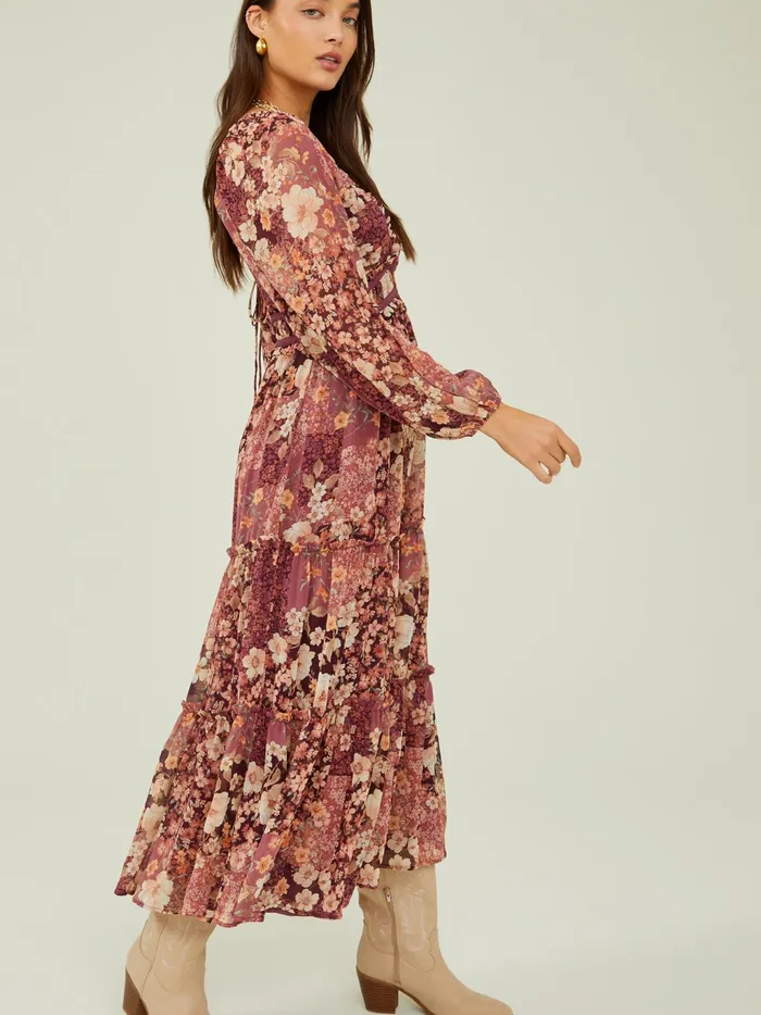 Women Altar039d State Maxi Midi Billy Patchwork Floral Maxi Dress Burgundymulti