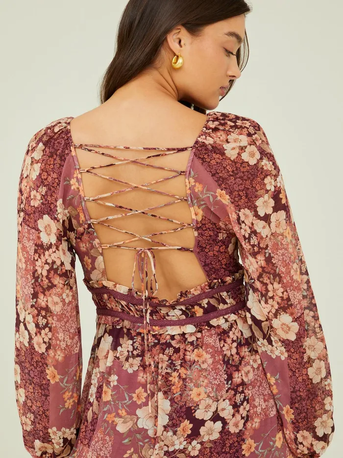 Women Altar039d State Maxi Midi Billy Patchwork Floral Maxi Dress Burgundymulti