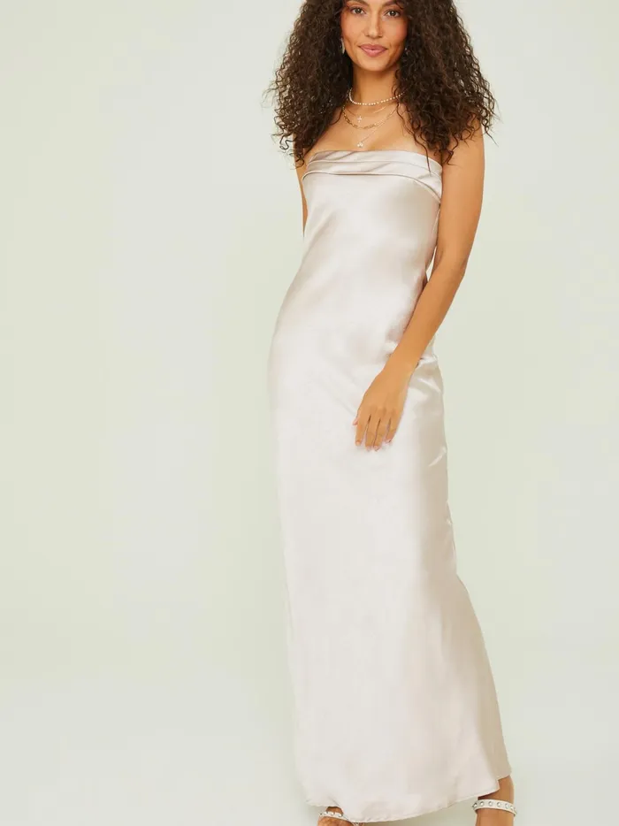 Women Altar039d State Maxi Midi Sloane Strapless Satin Maxi Dress Ecru