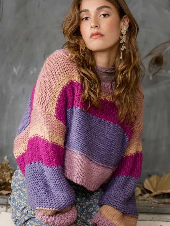 Women Altar039d State Pullovers Eliza Striped Chunky Sweater Mauvemulti