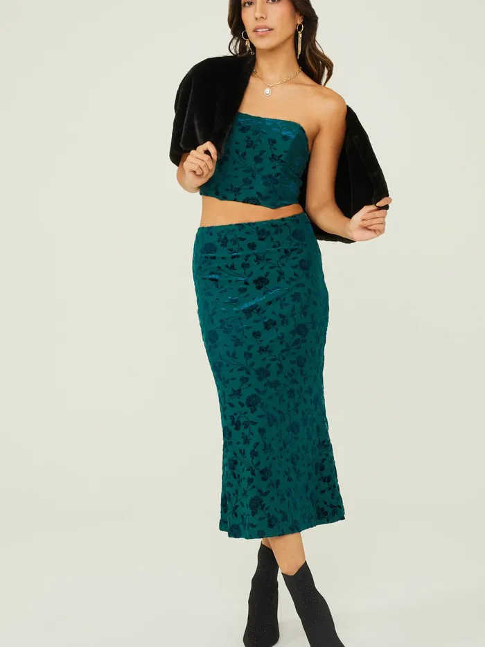 Women Altar039d State Skirts Skorts Alyse Floral Velvet Midi Skirt Forestgreen