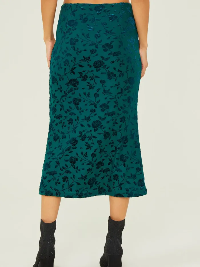 Women Altar039d State Skirts Skorts Alyse Floral Velvet Midi Skirt Forestgreen
