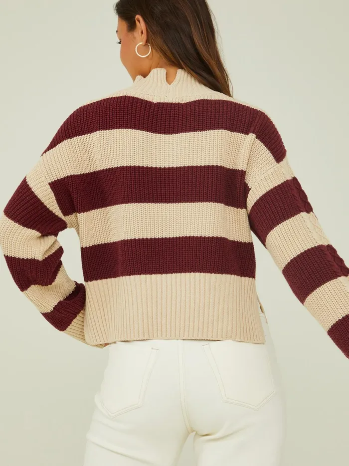 Women Altar039d State Sweaters Harley Striped Mock Neck Sweater Burgundyivory