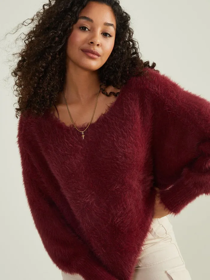 Women Altar039d State Sweaters Quinn Dolman Eyelash Sweater Wine