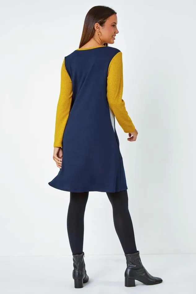 Women Amber Colour Block Swing Stretch Dress Roman Dresses