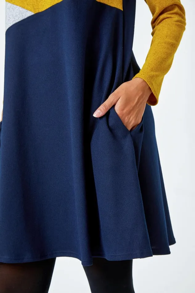 Women Amber Colour Block Swing Stretch Dress Roman Dresses