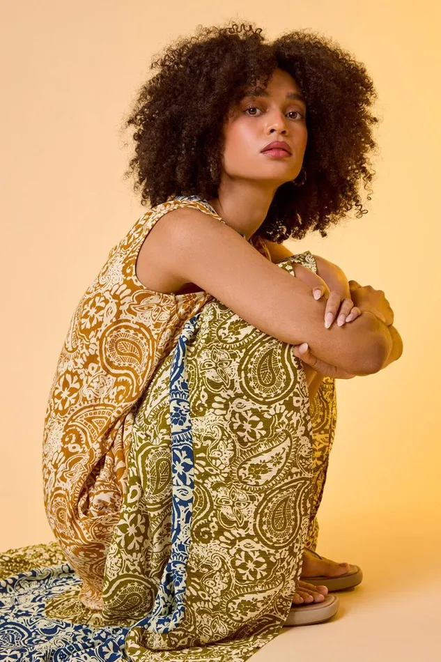 Women Amber Patchwork Print Tiered Maxi Dress Roman Dresses