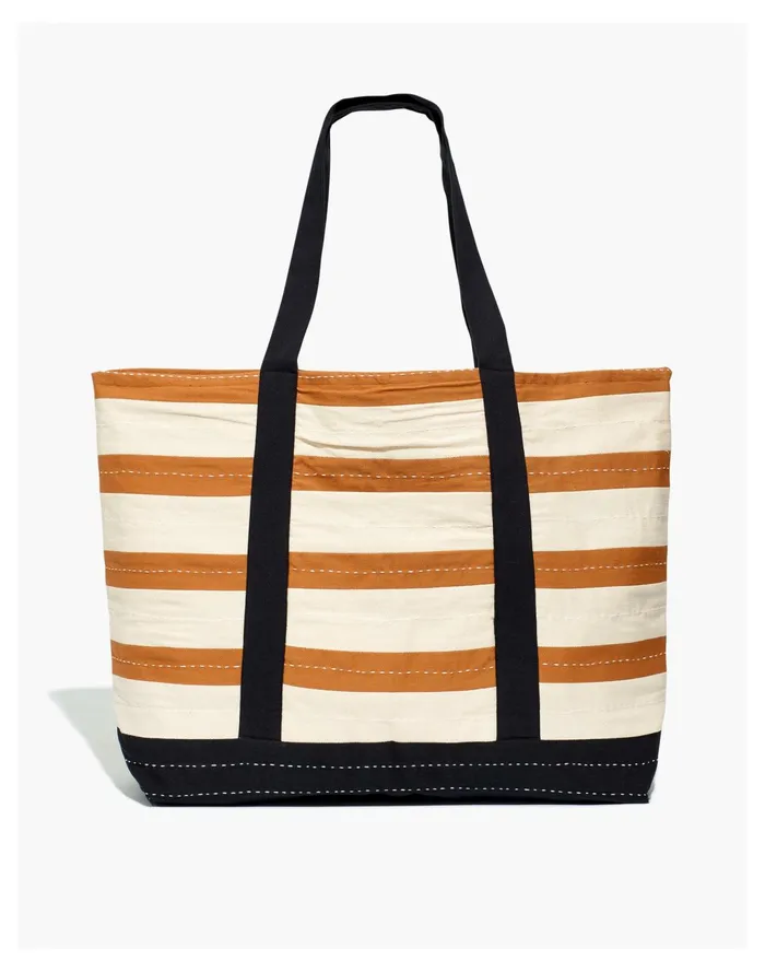 Women Anchal Striped Organic Cotton Canvas Tote Bag Camel Madewell Totes