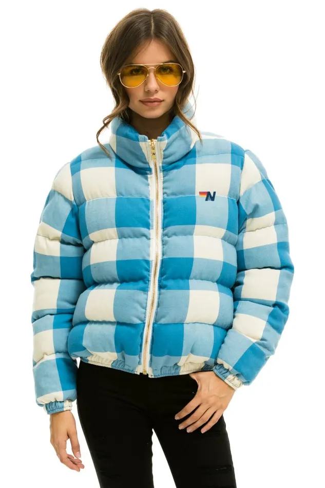Women APRES PLAID PUFFER JACKET 8211 SKY PLAID Aviator Nation