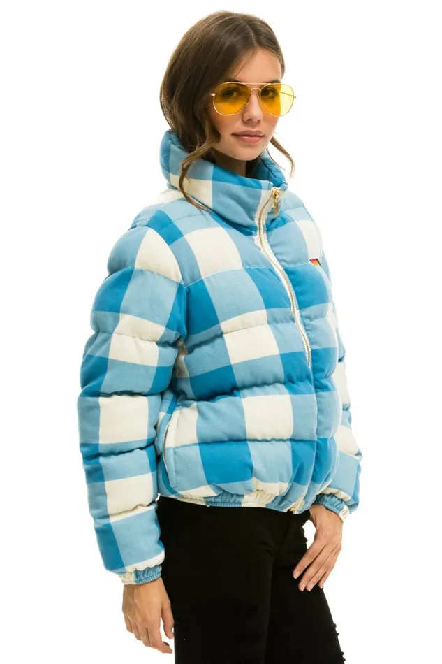 Women APRES PLAID PUFFER JACKET 8211 SKY PLAID Aviator Nation Women APRES PLAID PUFFER JACKET 8211 SKY PLAID Aviator Nation