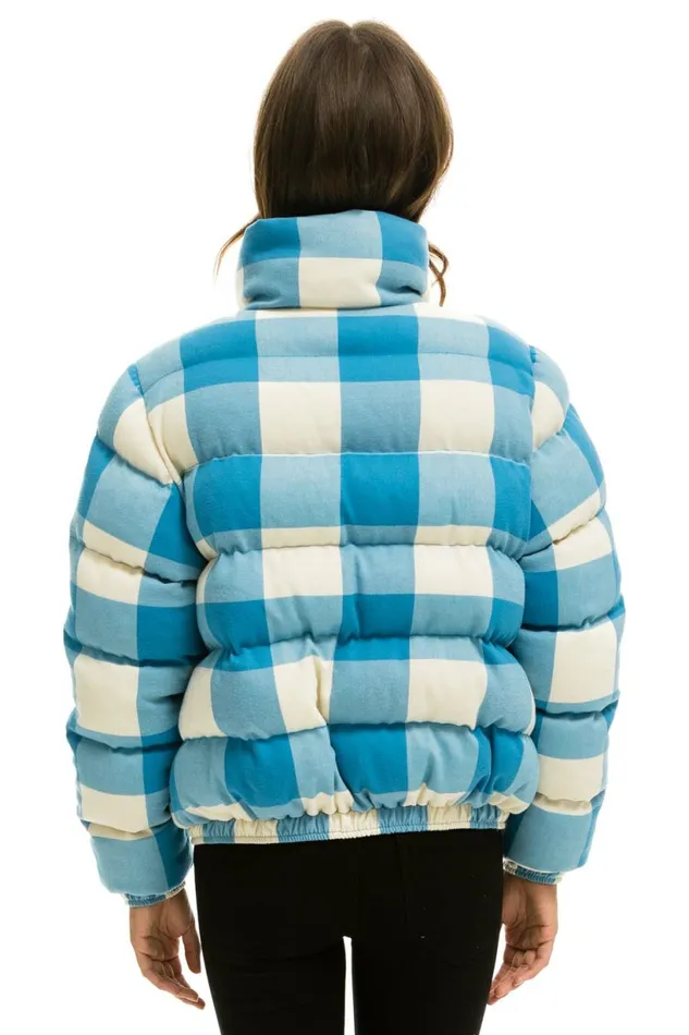 Women APRES PLAID PUFFER JACKET 8211 SKY PLAID Aviator Nation Women APRES PLAID PUFFER JACKET 8211 SKY PLAID Aviator Nation