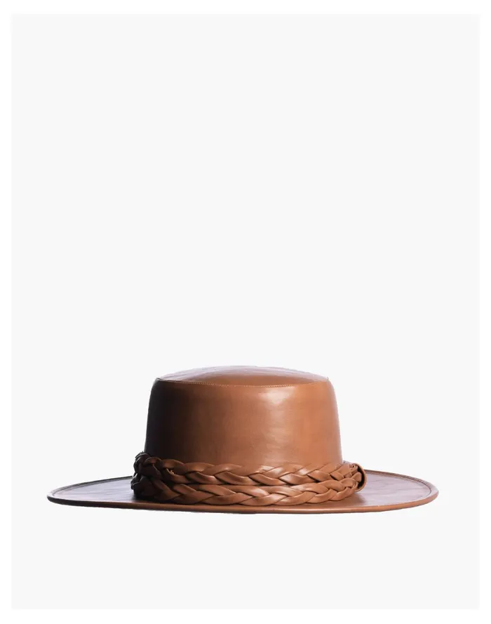 Women ASN Vegan Leather Cedar Tan Boater Hat Tan Madewell Hats