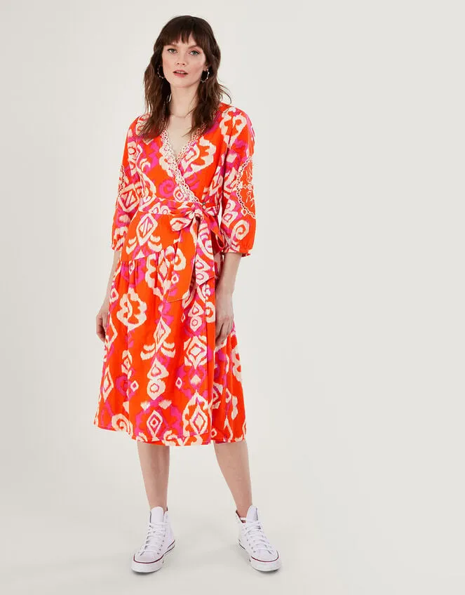 Women Aspen Wrap Dress In Linen Blend Orange Monsoon Dresses
