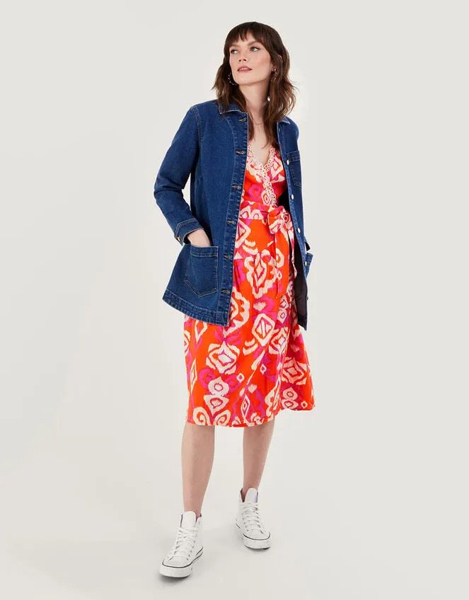 Women Aspen Wrap Dress In Linen Blend Orange Monsoon Dresses