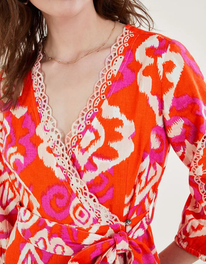 Women Aspen Wrap Dress In Linen Blend Orange Monsoon Dresses