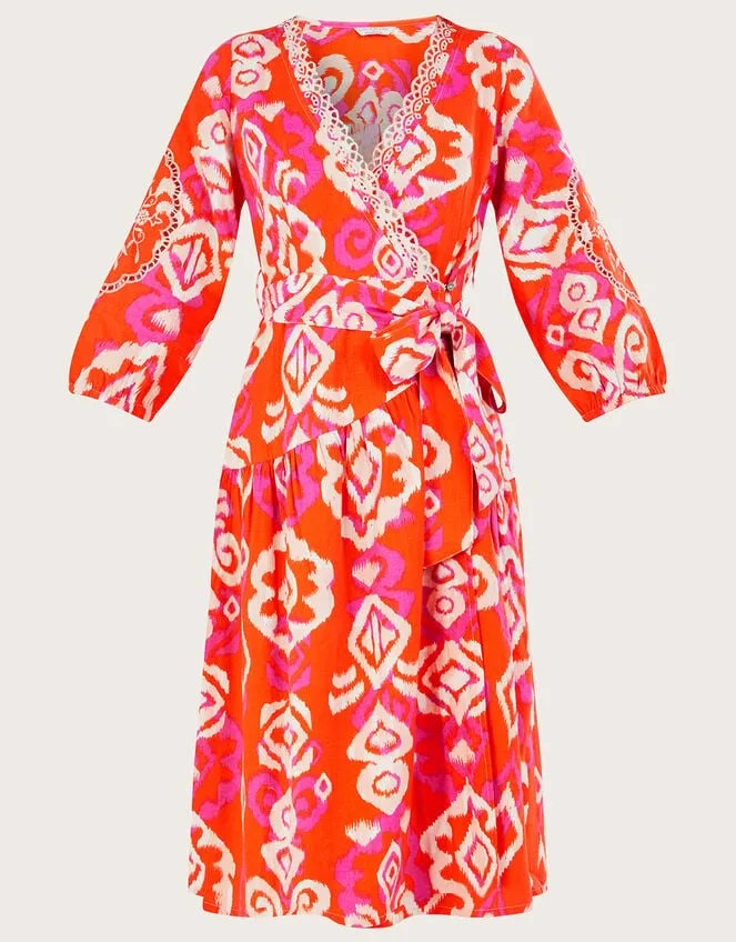 Women Aspen Wrap Dress In Linen Blend Orange Monsoon Dresses
