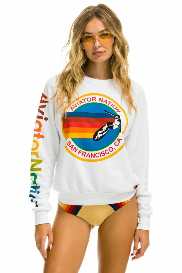 Women AVIATOR NATION SF 8211 CREW SWEATSHIRT WHT Aviator Nation UnisexCrewSweatshirt