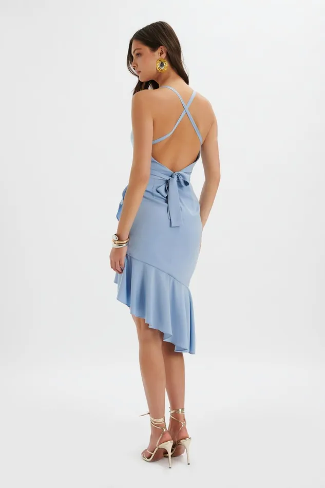 Women Backless Dresses Lavish Alice SAWYER Cross Back Cowl Neck Midi Dress In Cornflower Blue Cornflower Blue