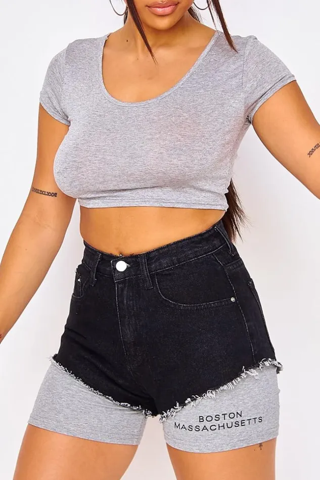 Women Basic Plain Gray Crop Top Grey Brentiny Paris Lace Tops