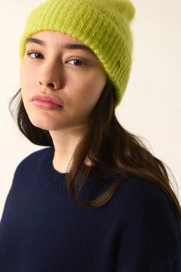 Women Beanie Hat Alou Luciole Bonnet Mohair Jaune Des Petits Hauts Scarves and Beanies