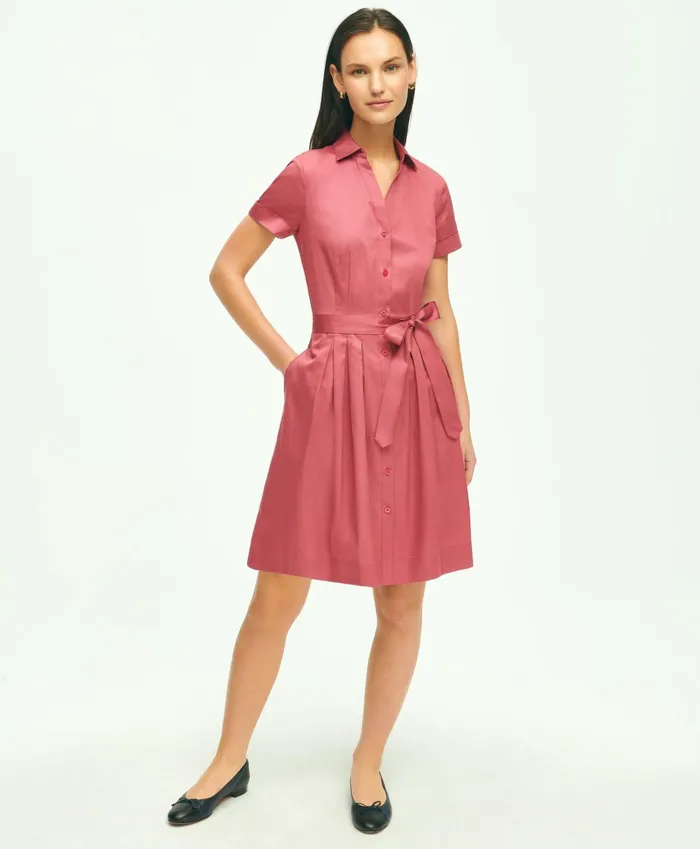 Women Belted Shirt Dress Dark Pink Brooks Brothers Dresses