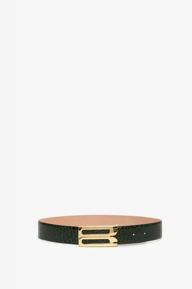 Women Belts Victoria Beckham Jumbo Frame Belt In Dark Forest CrocEffect Leather