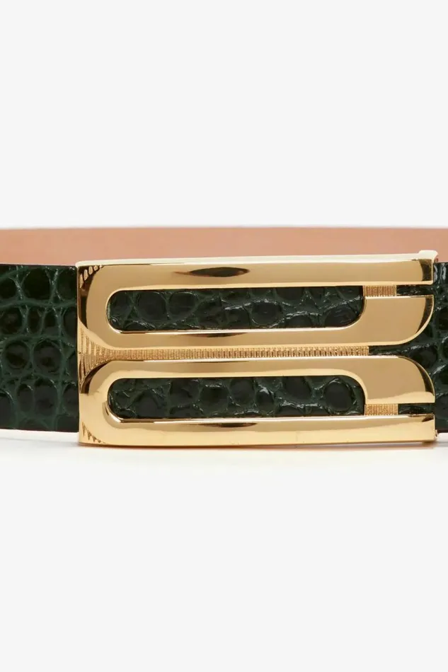 Women Belts Victoria Beckham Jumbo Frame Belt In Dark Forest CrocEffect Leather