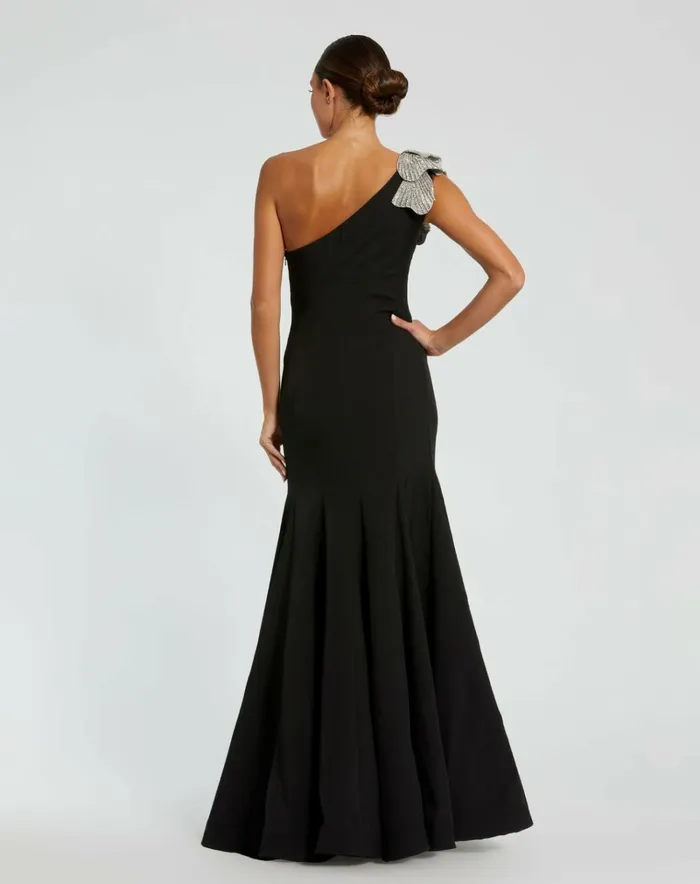 Women Best Sellers Mac Duggal Black Crepe One Shoulder Gown With Flower Black
