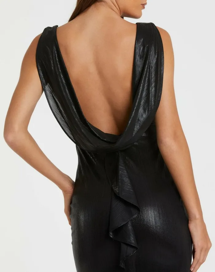 Women Best Sellers Mac Duggal Black Metallic Jersey Cowl Back Column Gown Black