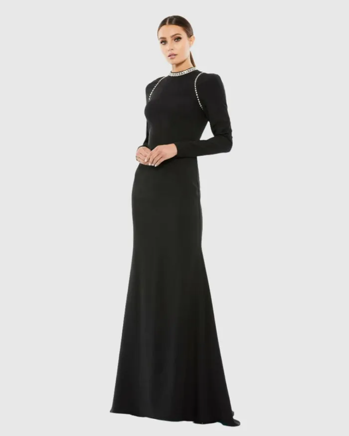 Women Best Sellers Mac Duggal Raglan Long Sleeve High Neck Gown Black